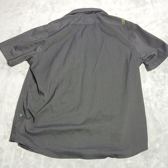 Monster Energy Mens XL Shirt Black Embroidered Short Sleeve Button Up Moto Y2k - Picture 5 of 8